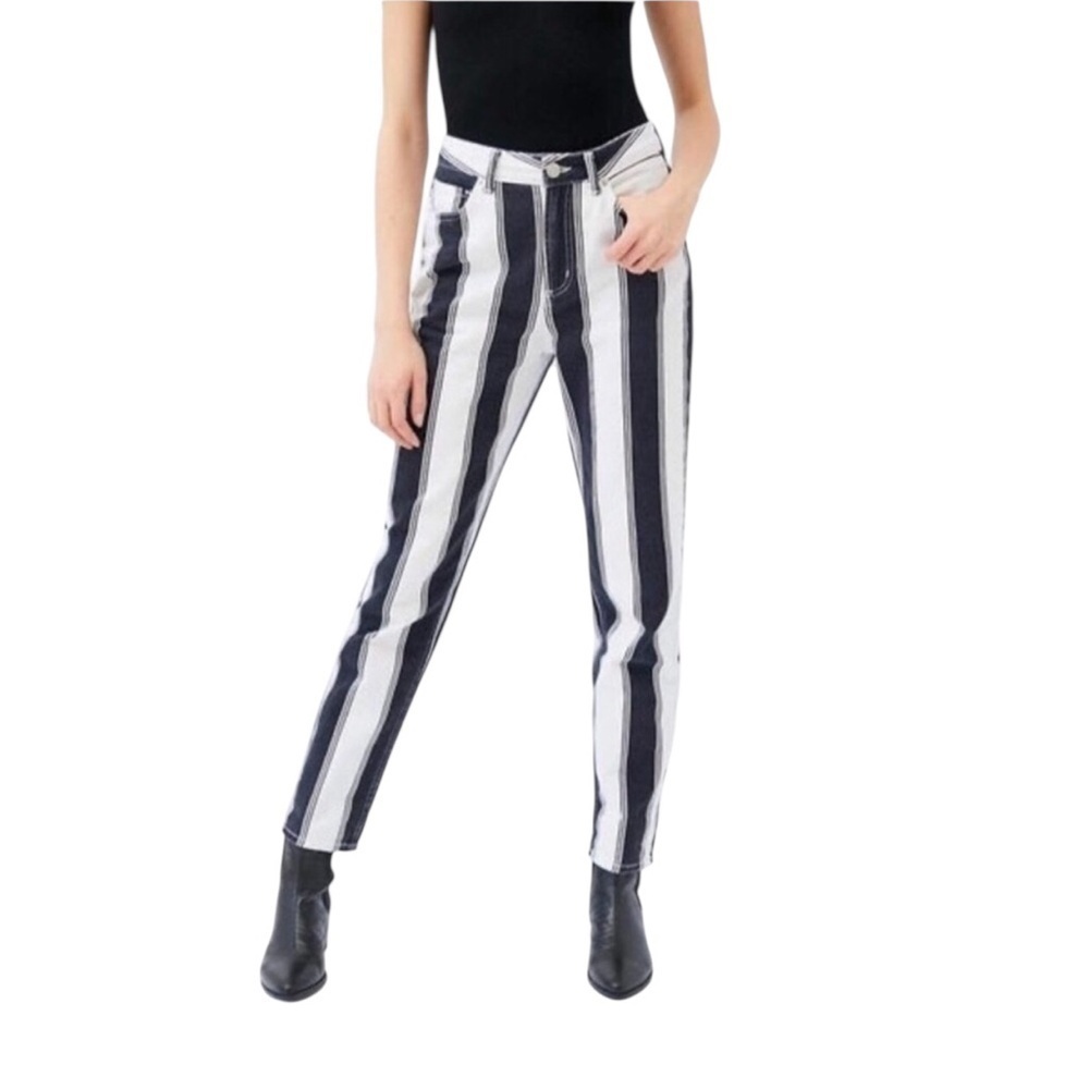 URBAN OUTFITTERS BDG White Black Striped Mom Jeans Size 27 Beetlejuice Halloween